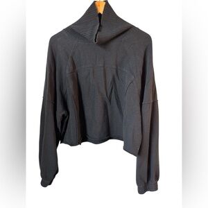 Aerie Mock Neck Cropped Sweatshirt Black Large Oversized Cozy Sporty Athleisure